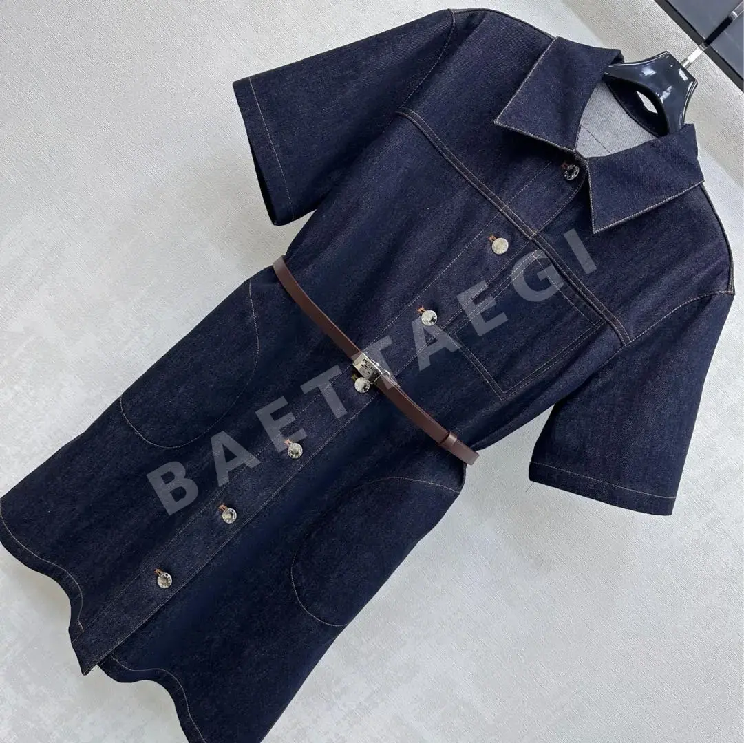 프라다 데님 체크 벨트 반팔 폴로 카라 원피스 상세 이미지 2