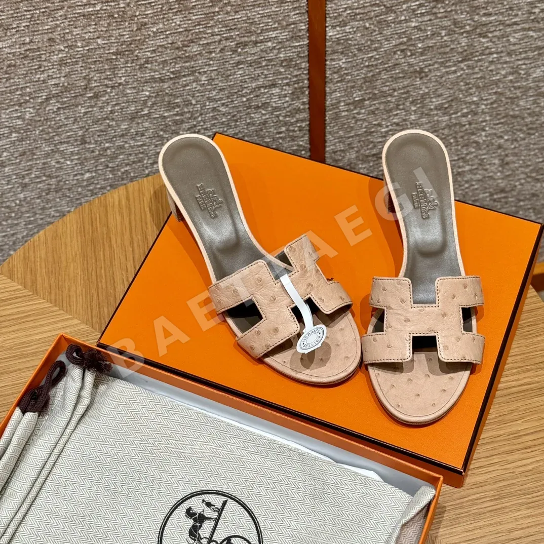 에르메스 오아시스 샌들 로즈파우더 타조 하이힐 상세 이미지 7