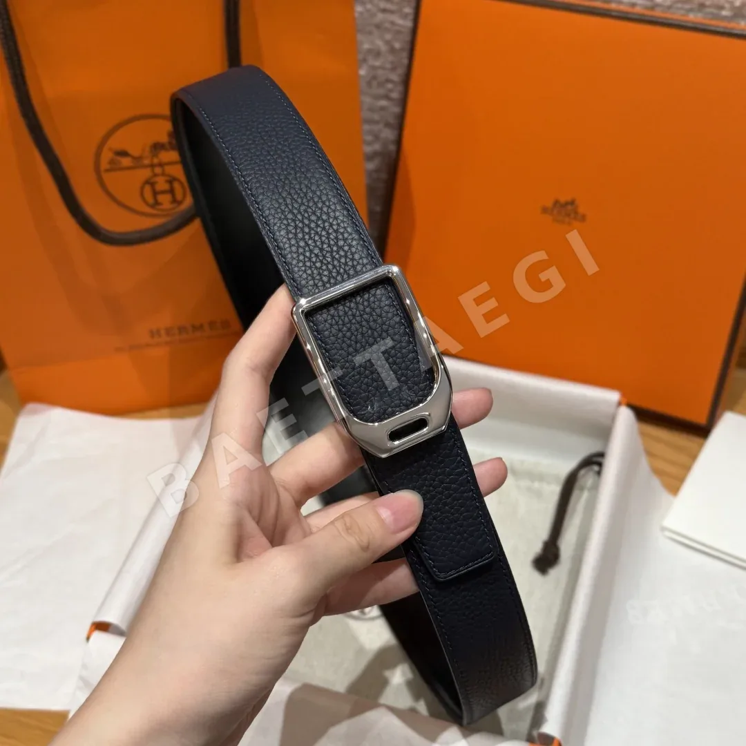 에르메스 조키 메탈 버클 양면 가죽 벨트 상세 이미지 4