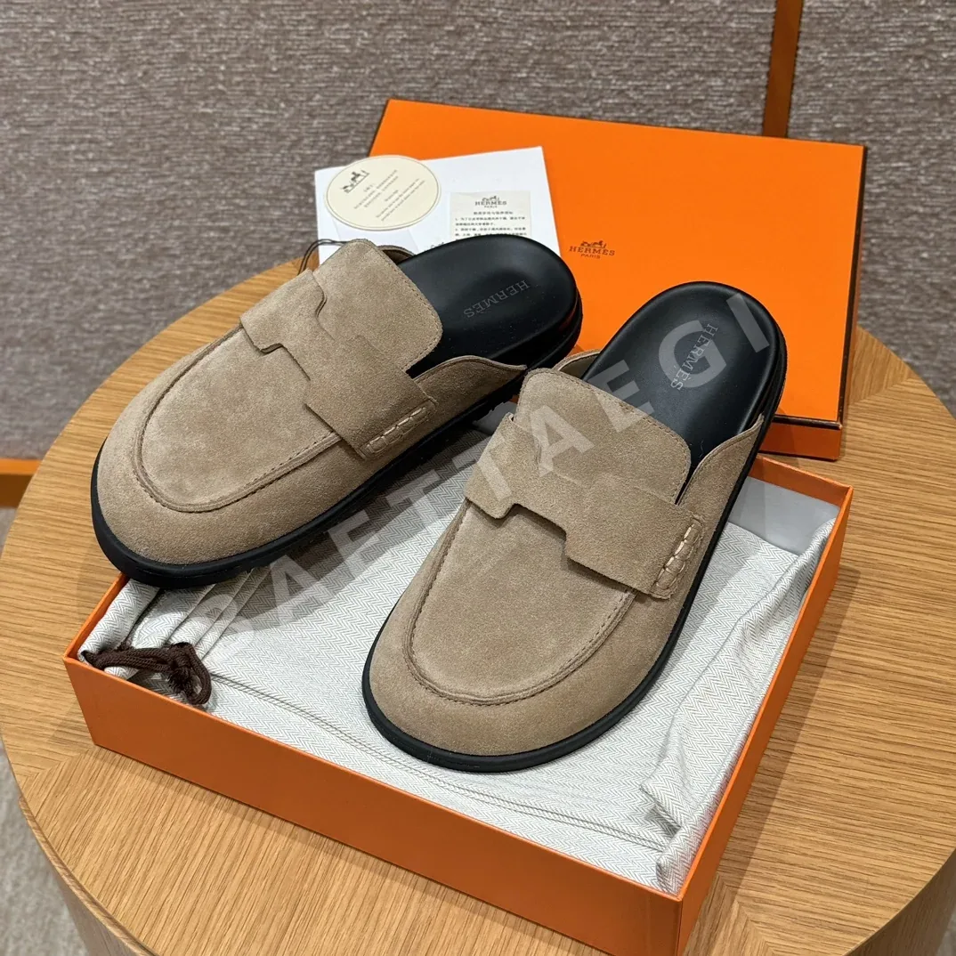 에르메스 고 뮬 샌들 베이지 세이블 스웨이드 카프 가죽 상세 이미지 4
