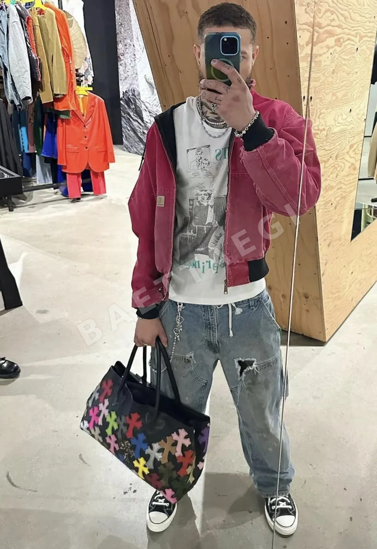 크롬하츠 네이비 멀티컬러 소가죽 토트백 상세 이미지 11
