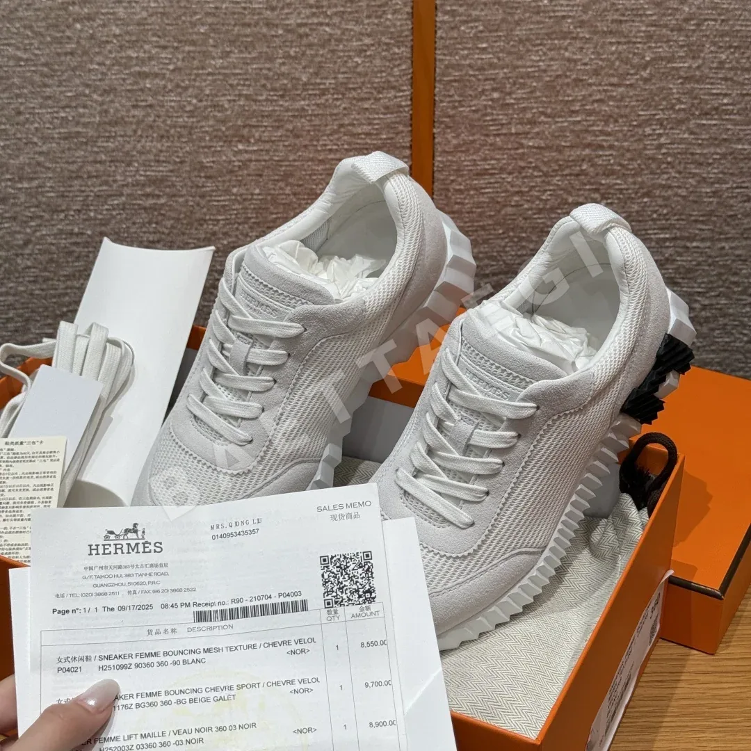에르메스 바운싱 스니커즈 화이트 가죽 스웨이드 패치워크 상세 이미지 2