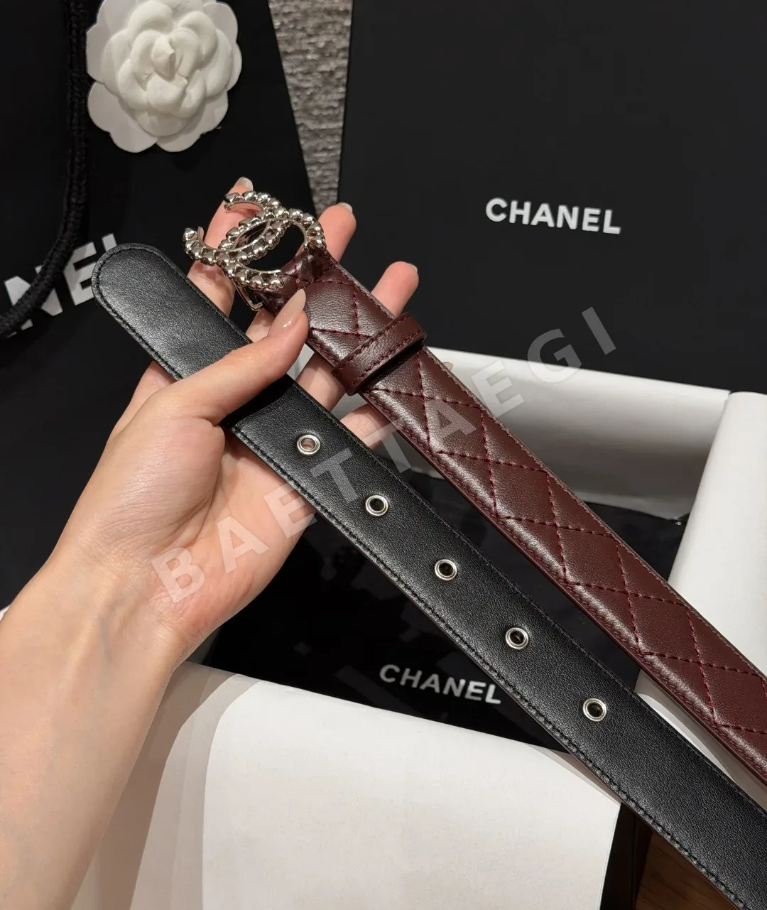 샤넬 퀼팅 카프스킨 더블 C 버클 벨트 상세 이미지 4