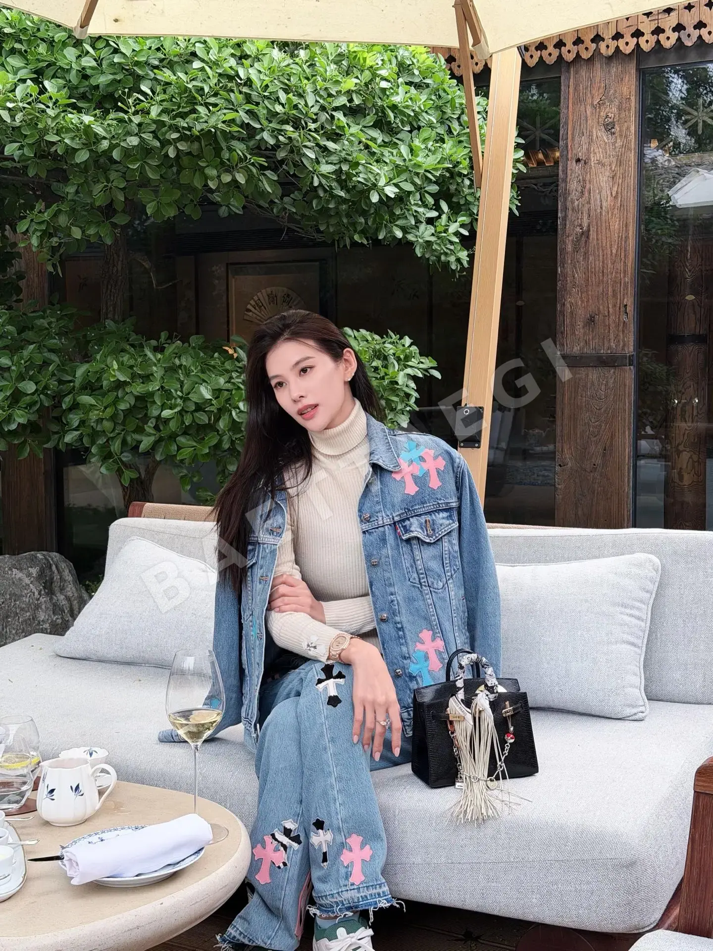 크롬하츠 925 실버 버클 가죽 데님 자켓 상세 이미지 10
