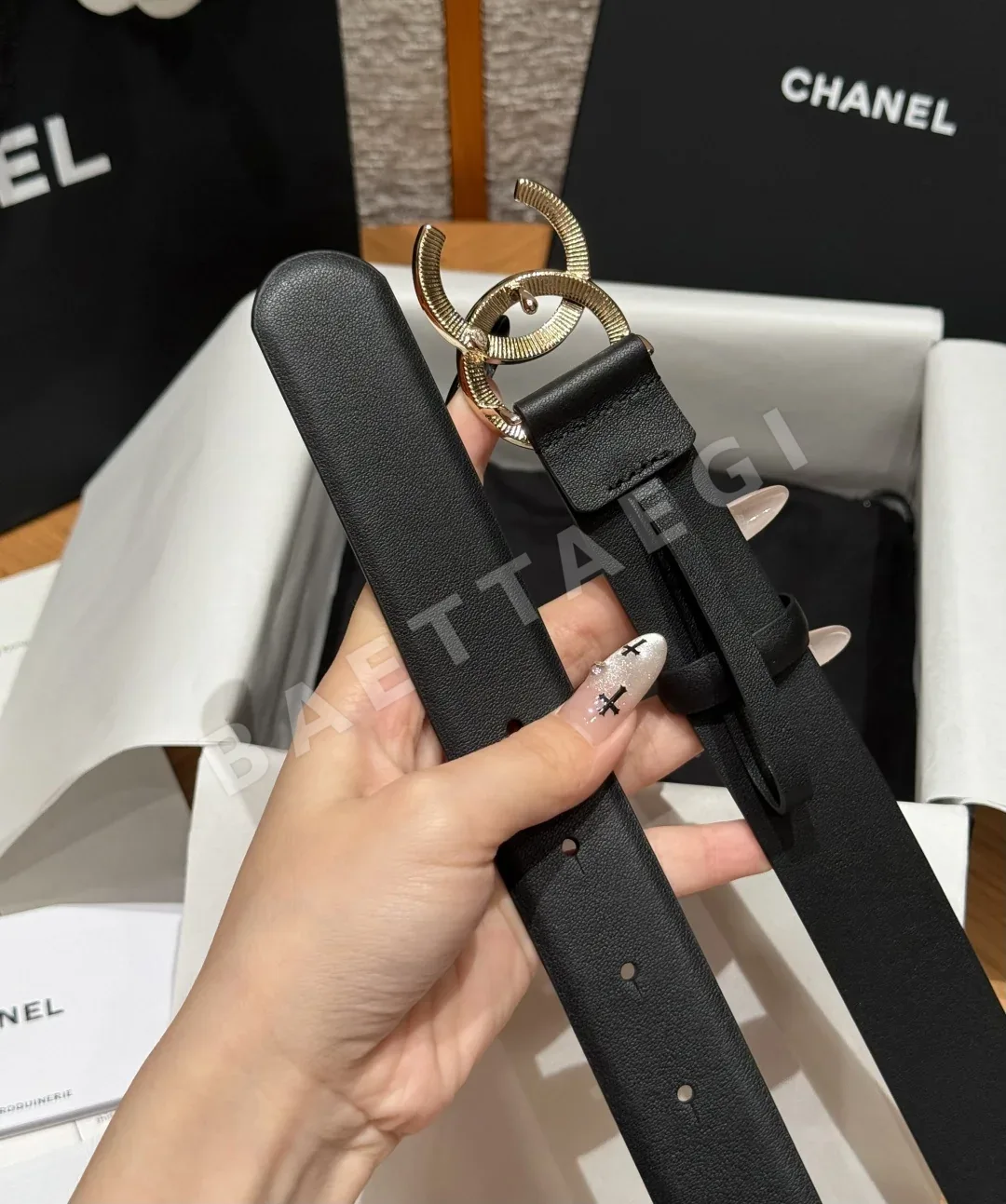 샤넬 클래식 더블 C 라인스톤 소가죽 벨트 상세 이미지 6