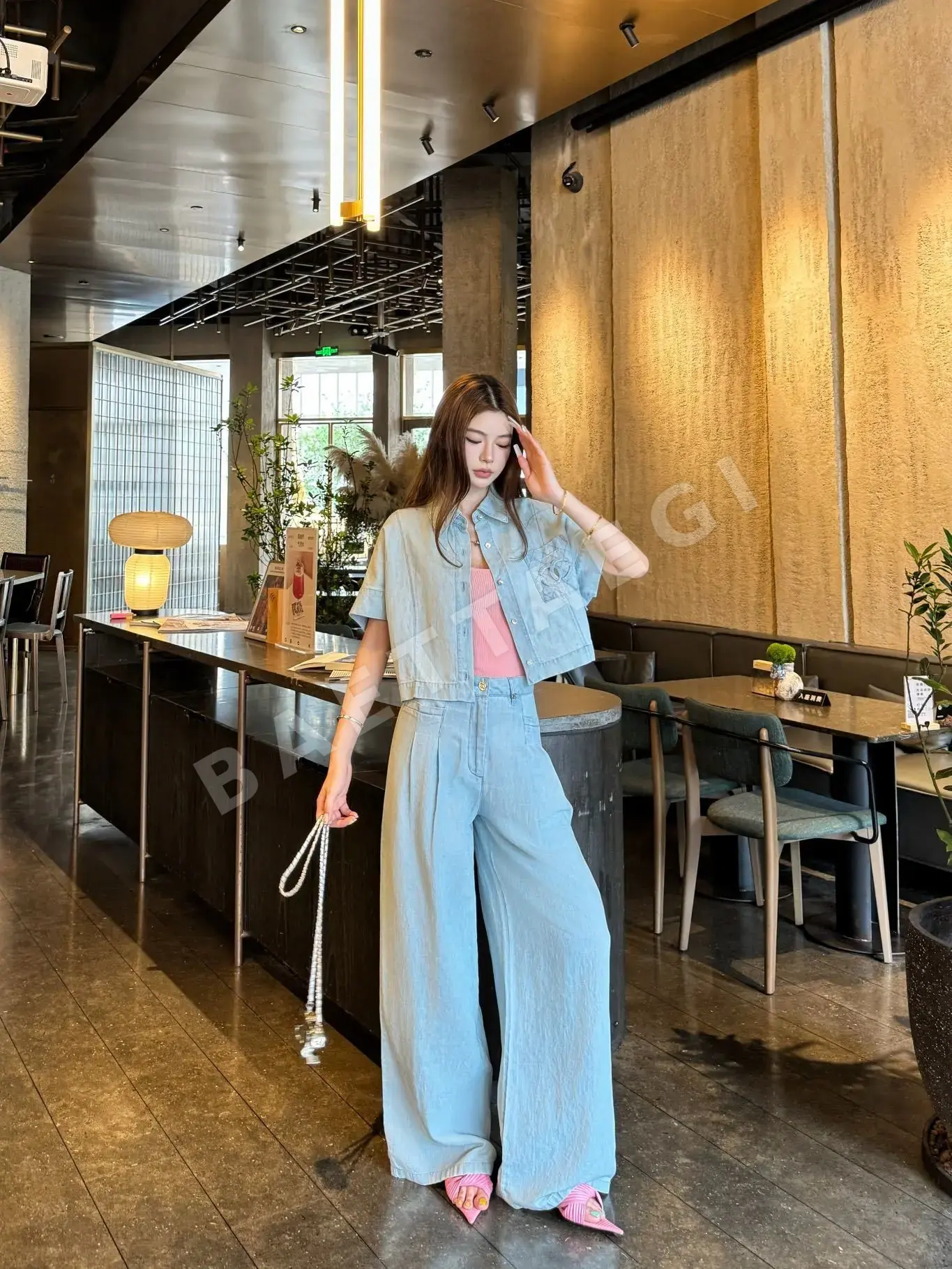 샤넬 데미지 워시드 데님 바지 여성용