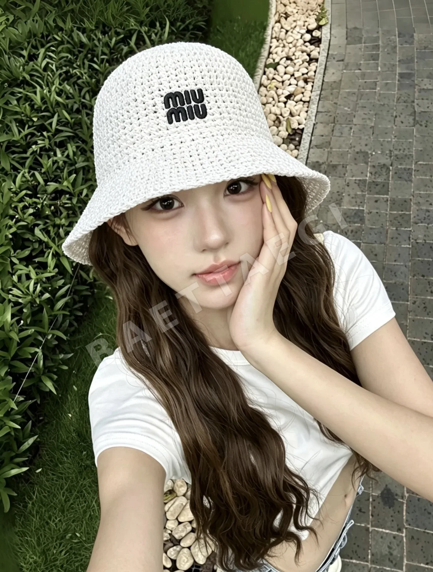 미우미우 손뜨개 접이식 밀짚 모자 상세 이미지 2