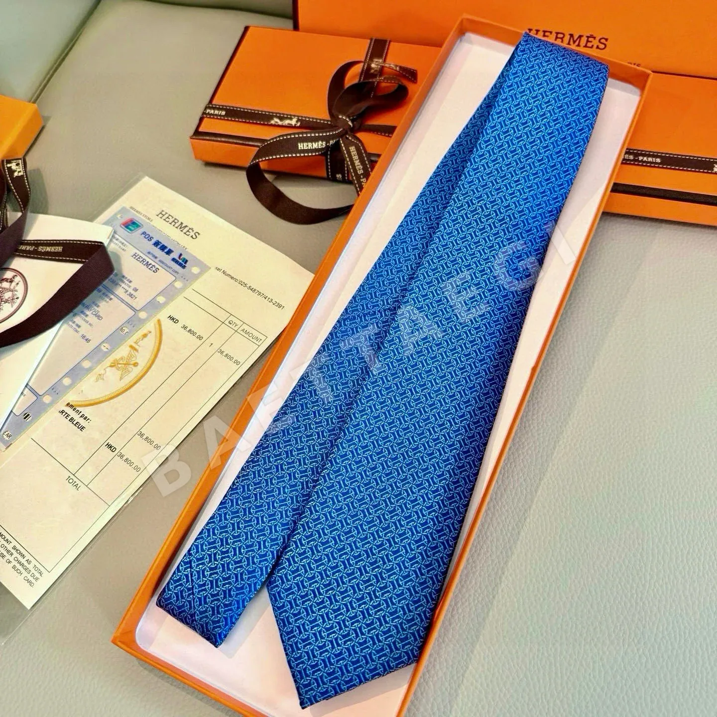 에르메스 H 원형 무늬 실크 넥타이 상세 이미지 4