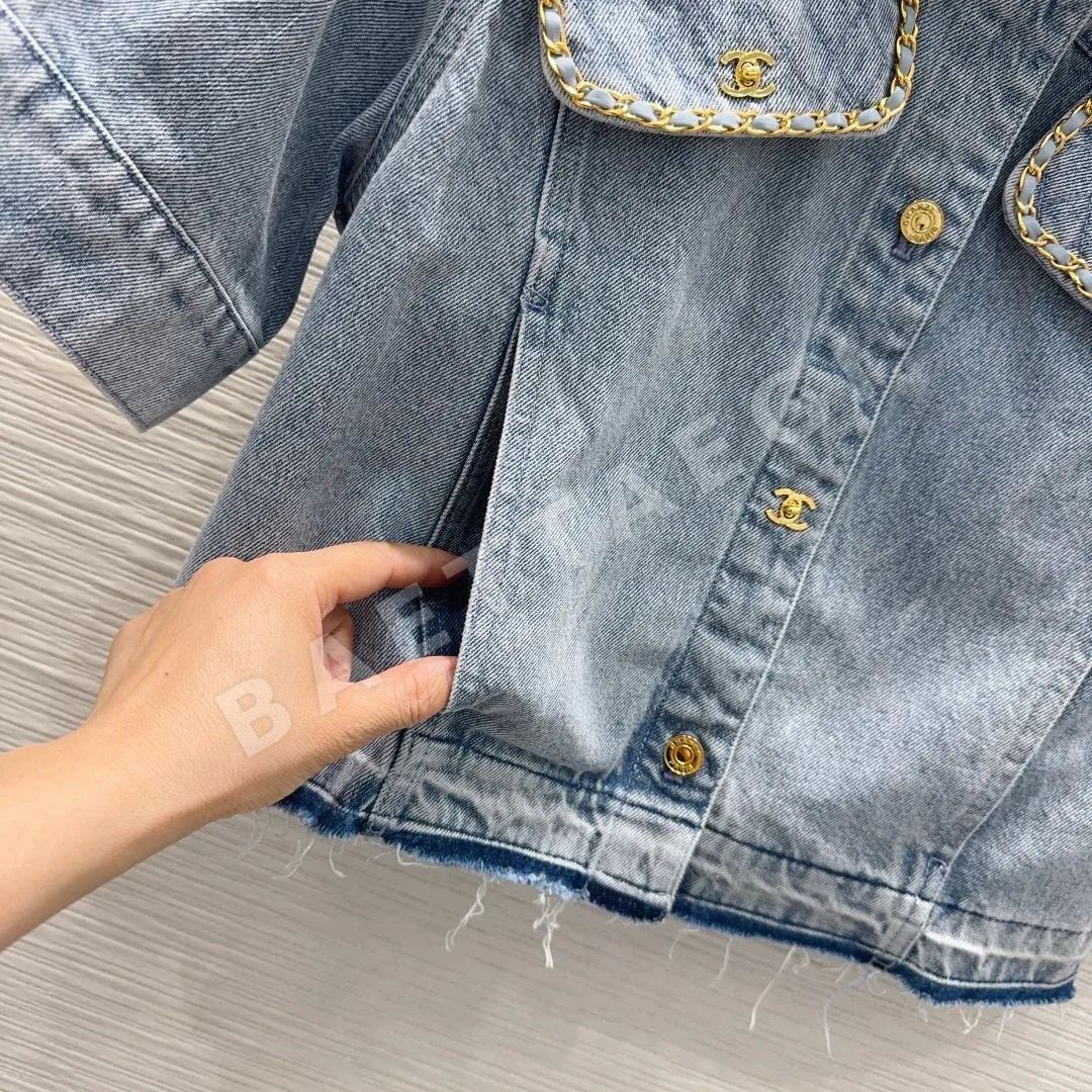 샤넬 데미지 가공 내추럴 데님 여성 자켓 상세 이미지 5