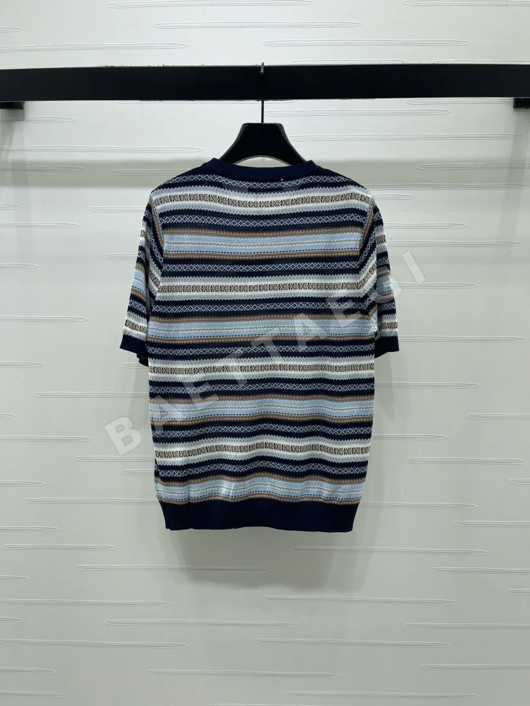 미우미우 컬러 블록 스트라이프 크루넥 니트 반팔 탑 상세 이미지 8