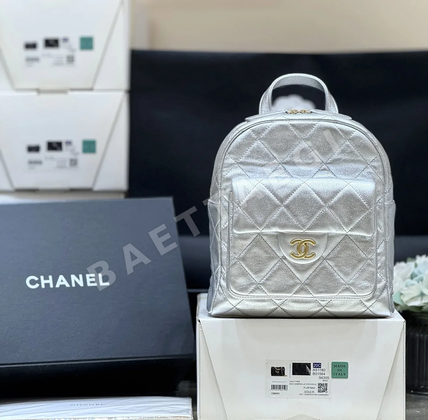 샤넬 블랙 은장 백팩 AS5793
