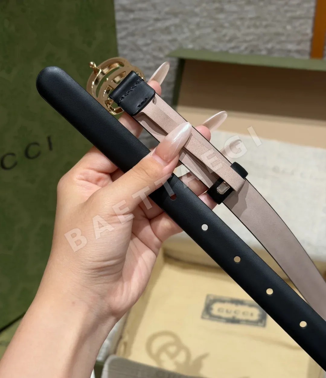 구찌 GG 마몬트 나로 더블 G 버클 벨트 상세 이미지 5