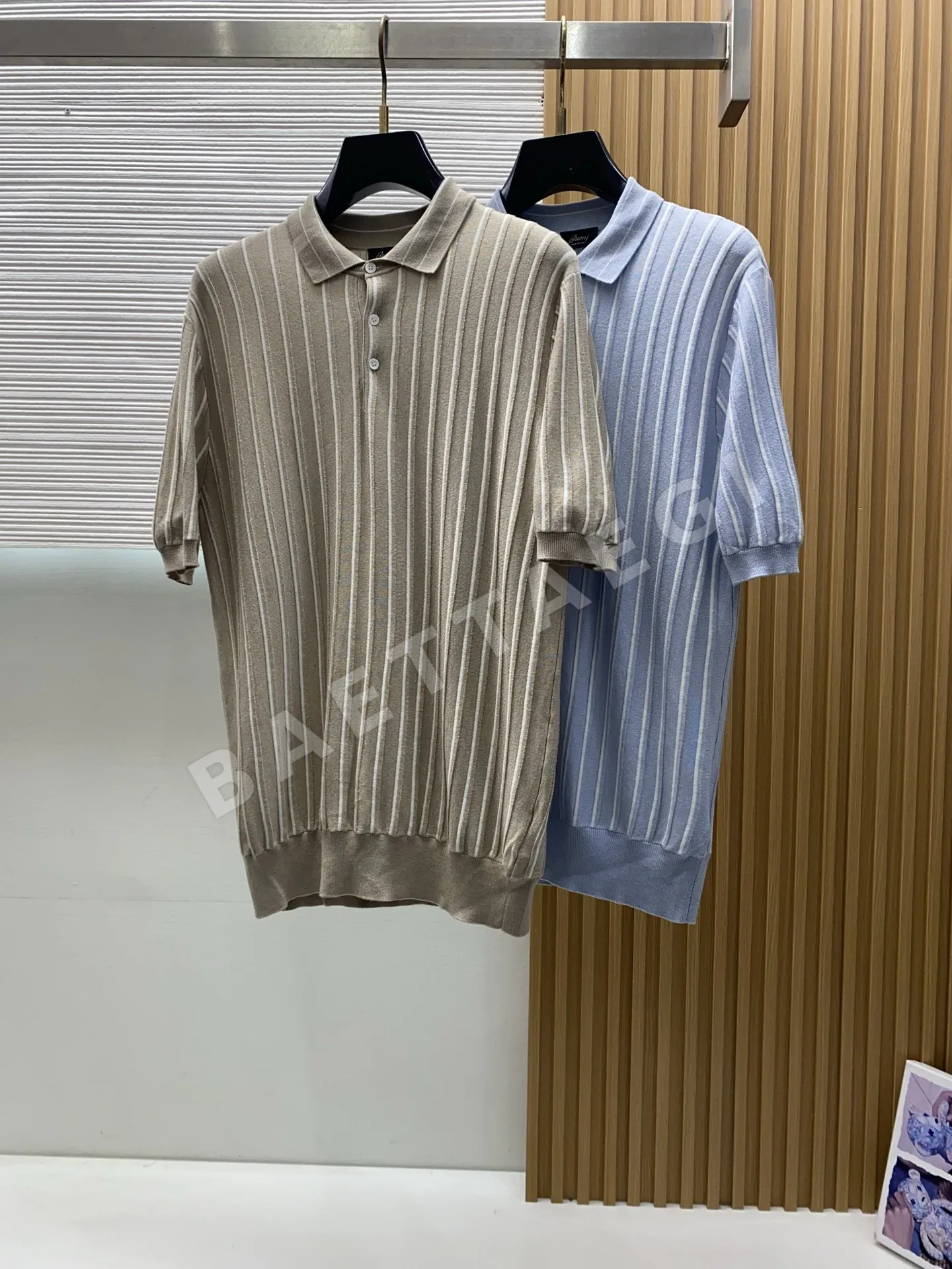 브리오니 세로 줄무늬 실크 반팔 니트 폴로셔츠 상세 이미지 8