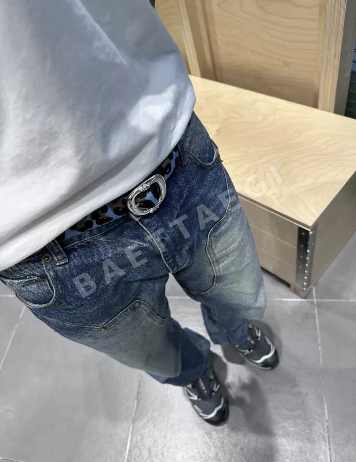 크롬하츠 은도금 별무늬 파란색 호피 벨트 상세 이미지 11