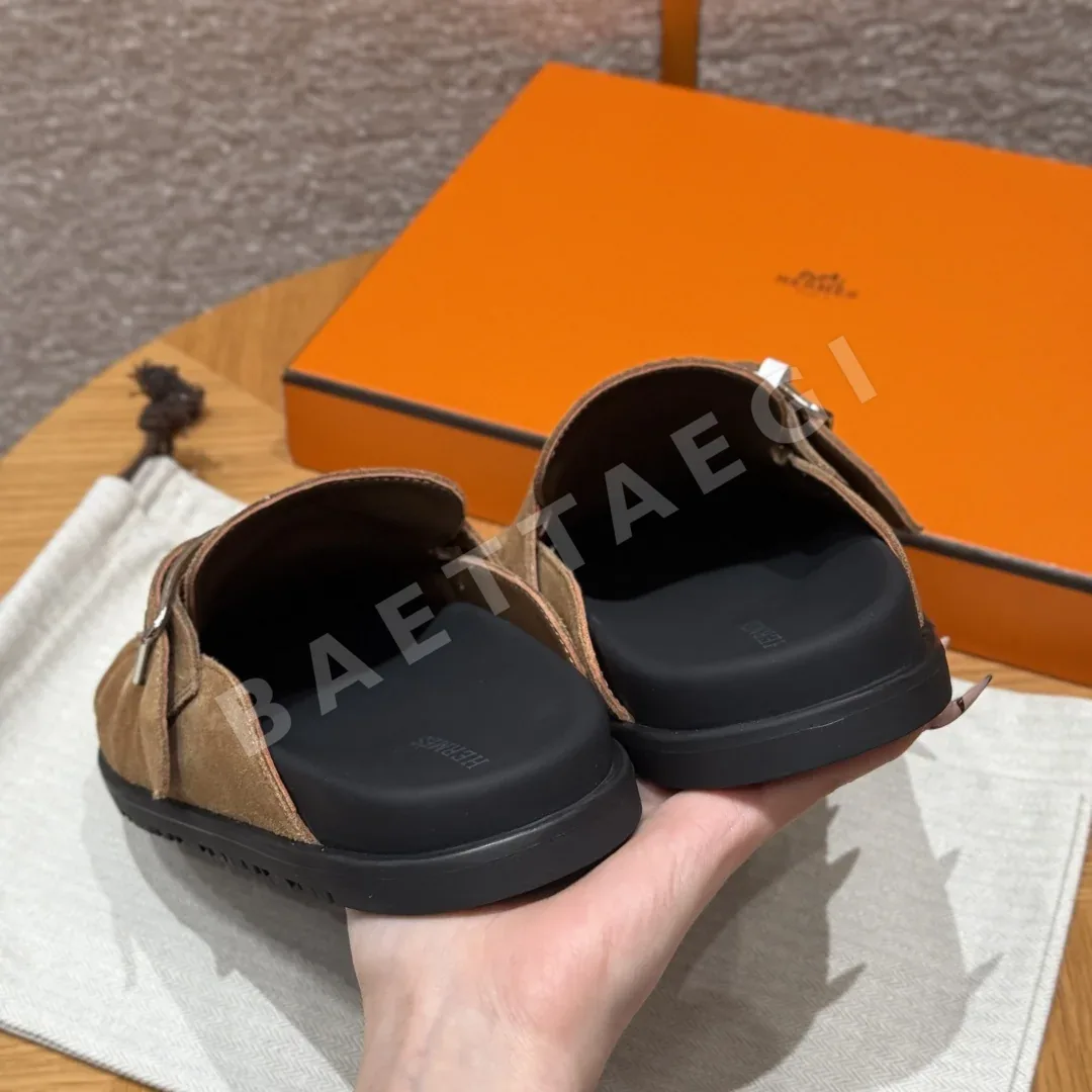 에르메스 키 뮬 샌들 내추럴 샤모아 실버 하드웨어 상세 이미지 9