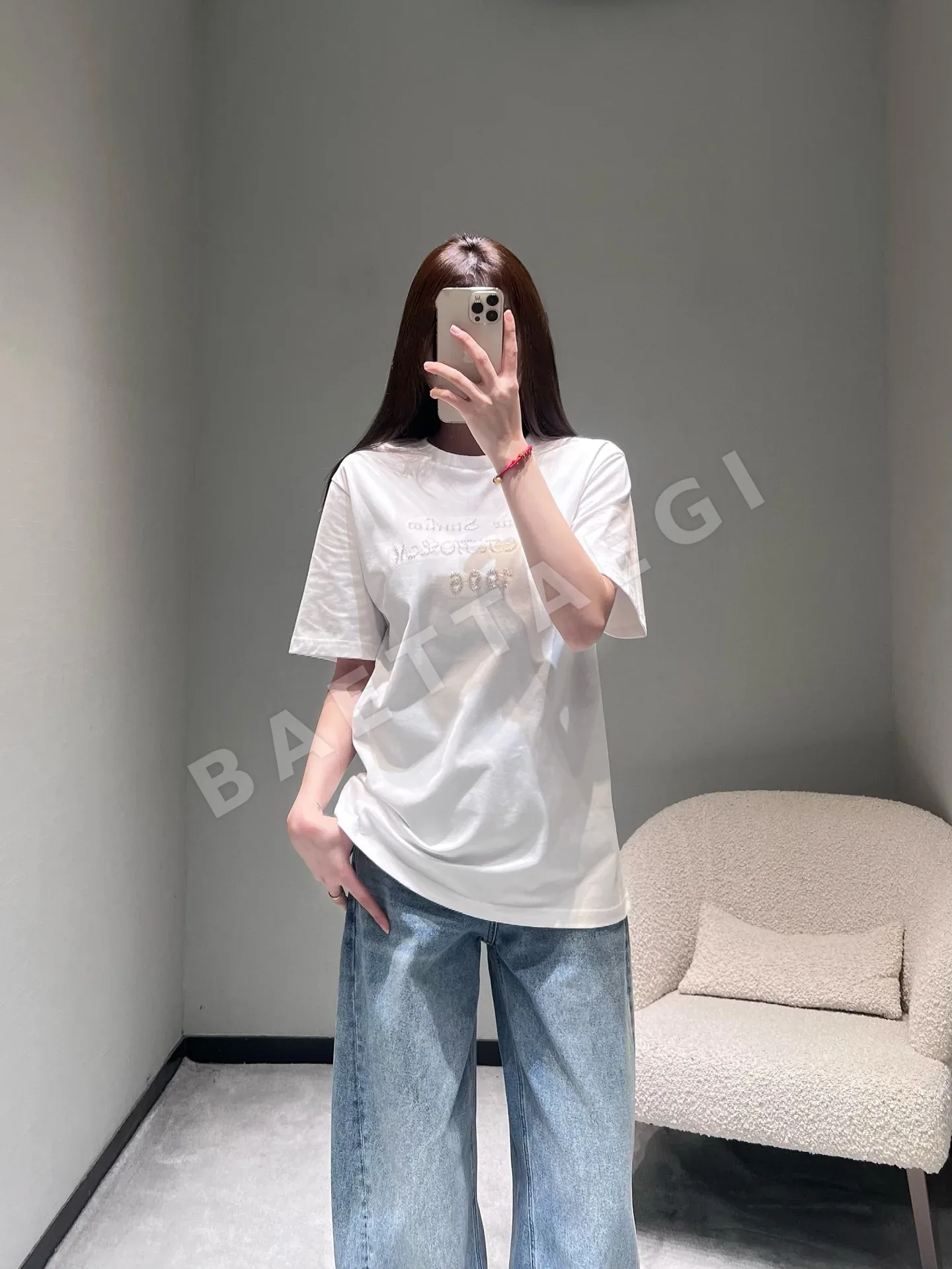 디올 레터 장식 반팔 티셔츠