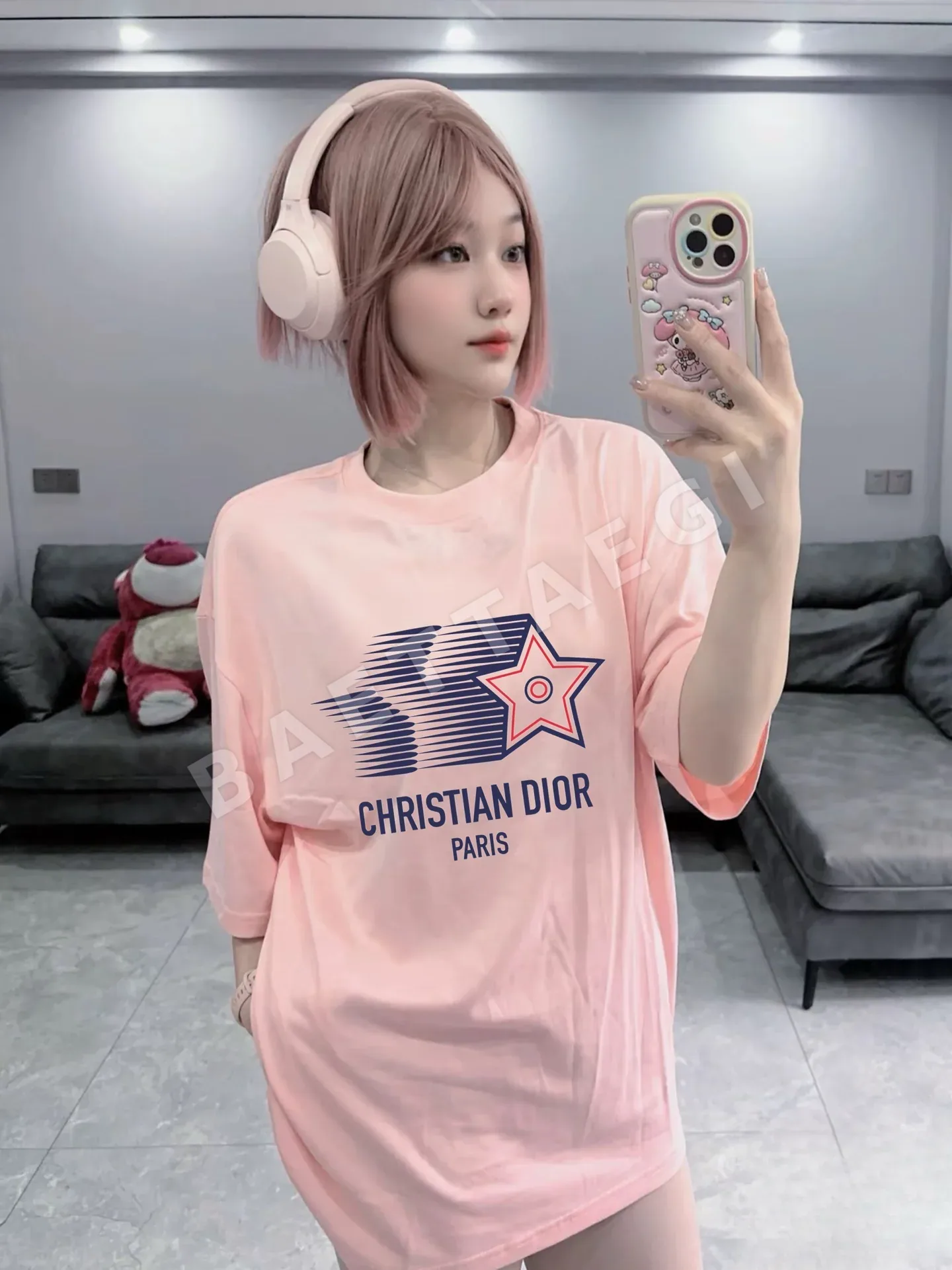 디올 오각성 무늬 반팔 티셔츠 상세 이미지 3