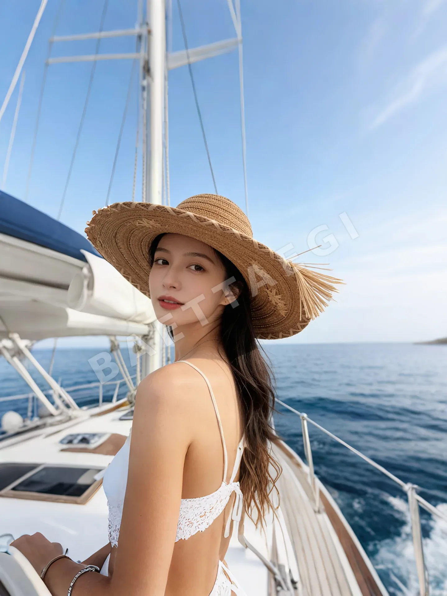 샤넬 손뜨개 자수 밀짚 모자 상세 이미지 1