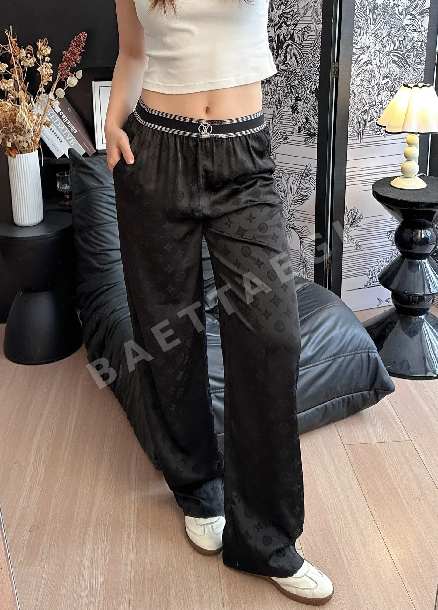 루이비통 모노그램 자카드 와이드 레그 여성 바지 129700