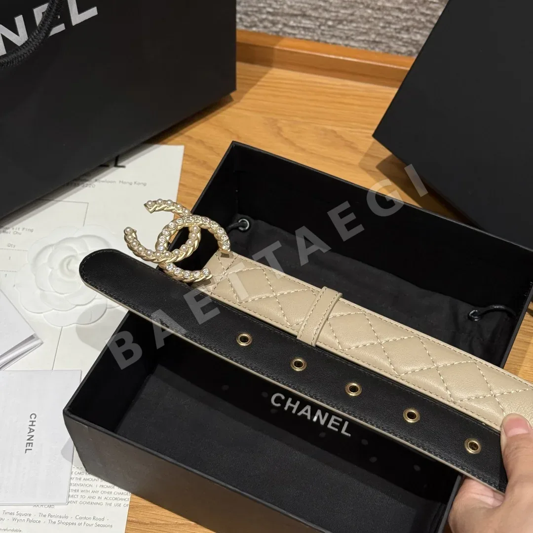 샤넬 더블 C 메탈 로고 램스킨 벨트 상세 이미지 5