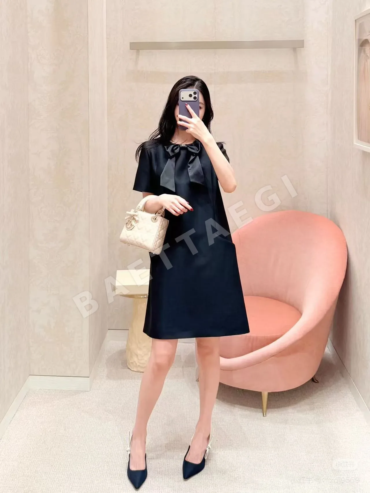디올 보우타이 반팔 원피스 96324