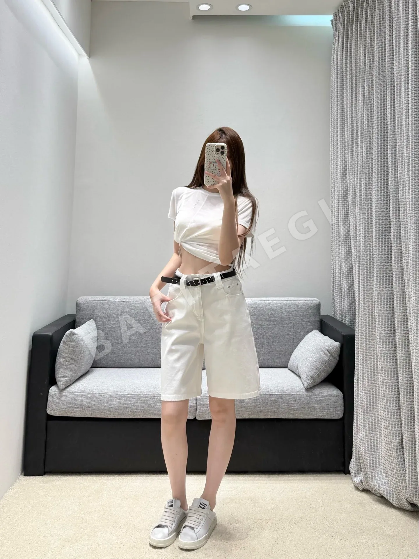 폴로 하이웨스트 크롭 와이드 데님 여성 바지 상세 이미지 5
