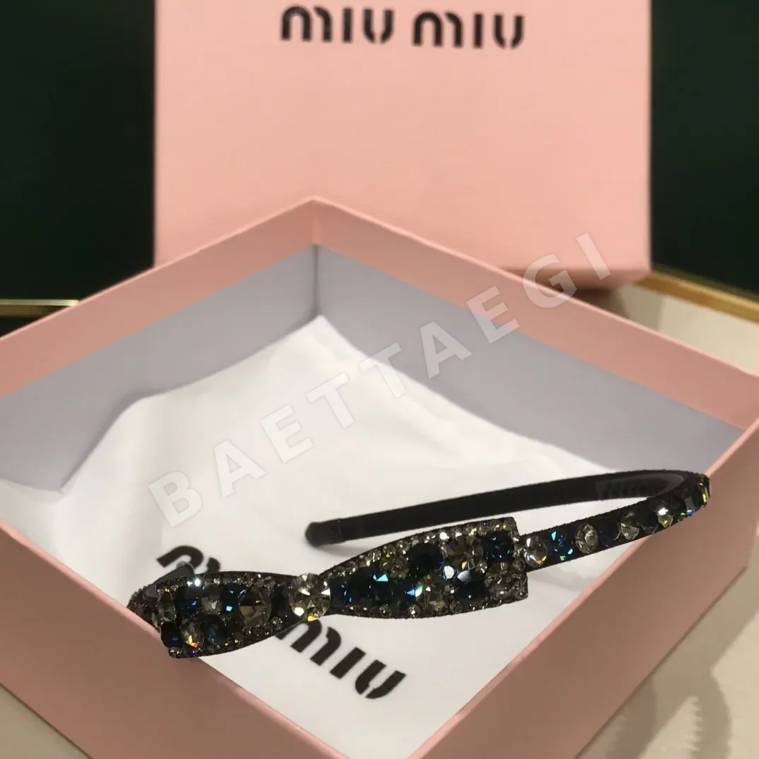 미우미우 핑크 크리스탈 라인스톤 헤드밴드 상세 이미지 5