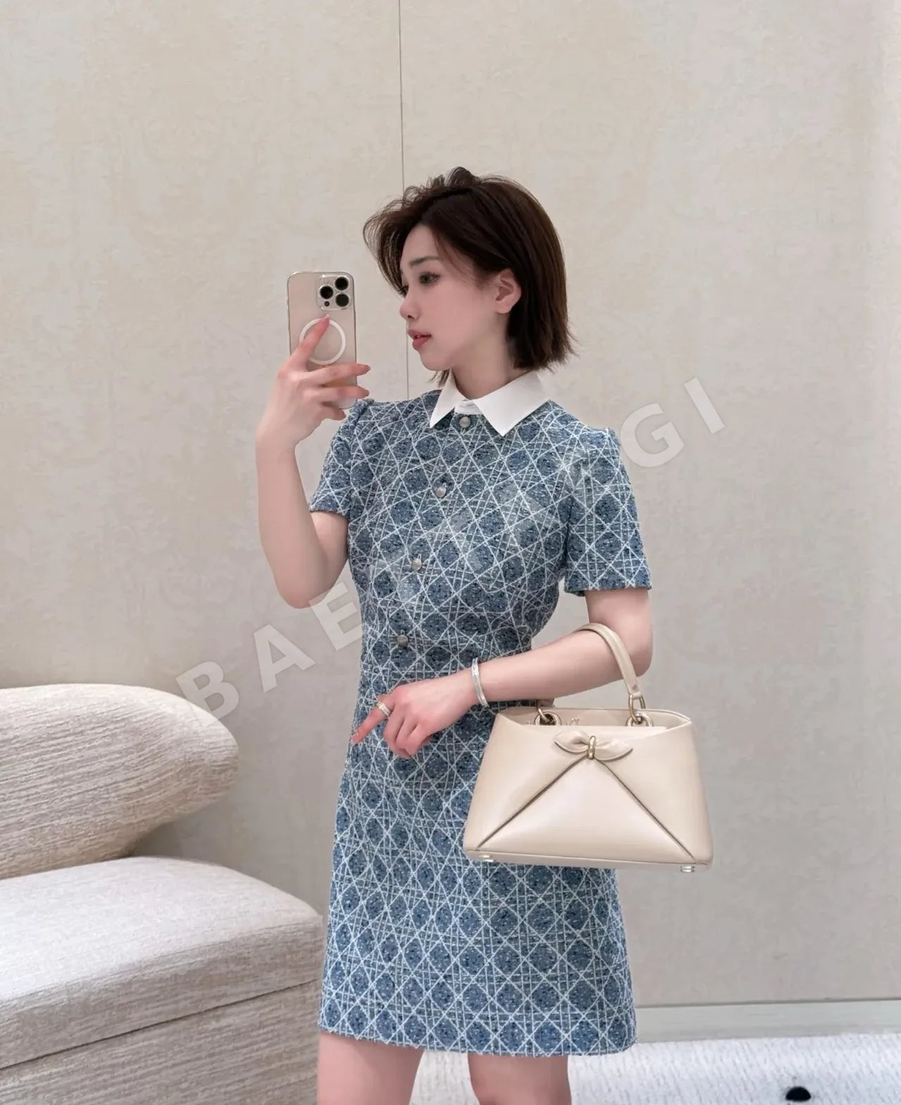디올 기하학 무늬 블루 여성 원피스 160902