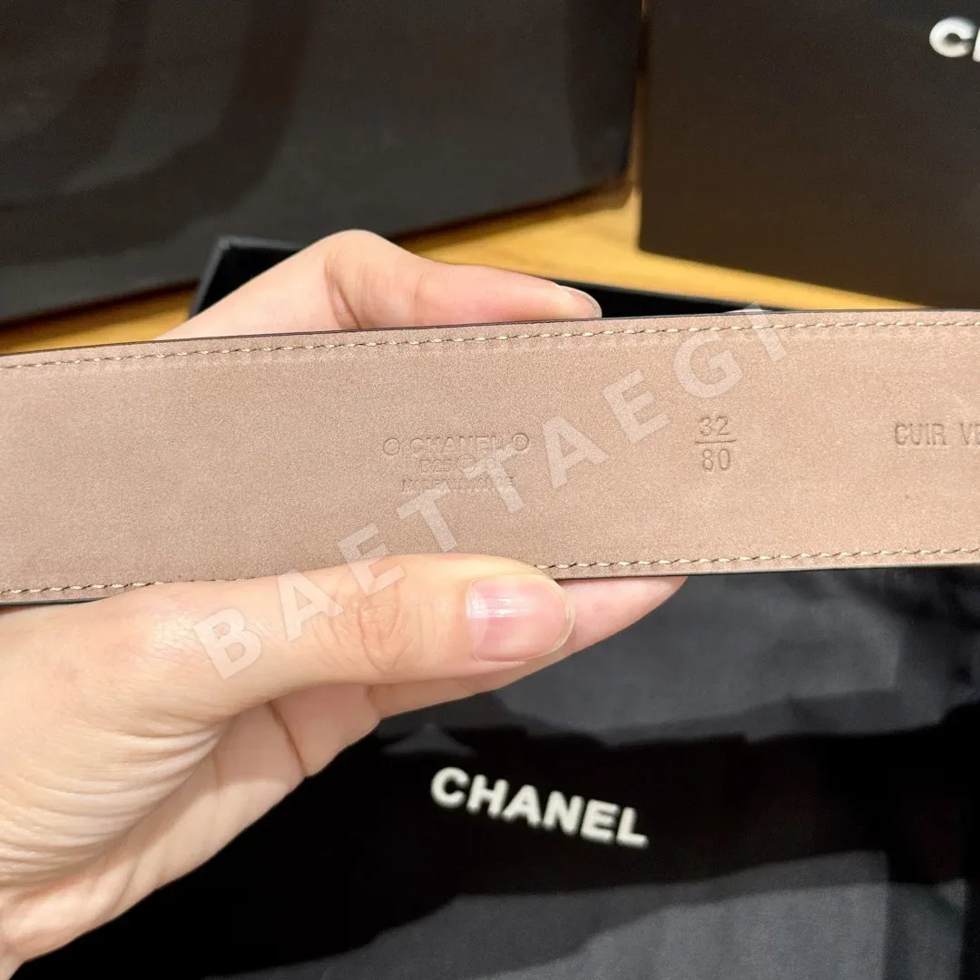 샤넬 라운드 다이아몬드 패턴 시프스킨 여성 벨트 상세 이미지 5