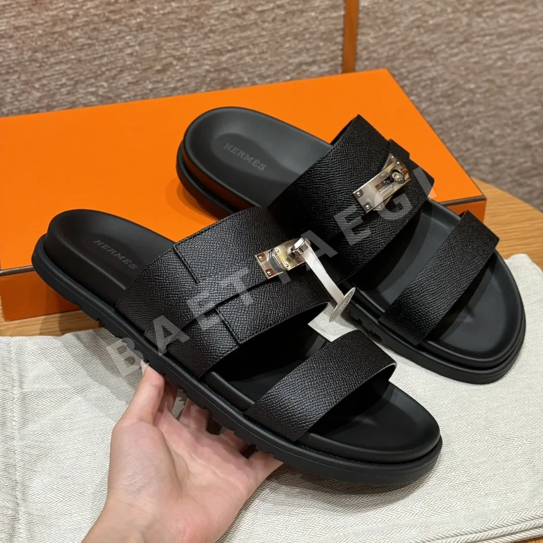 에르메스 잭슨 샌들 블랙 카프스킨 실버 하드웨어 상세 이미지 2
