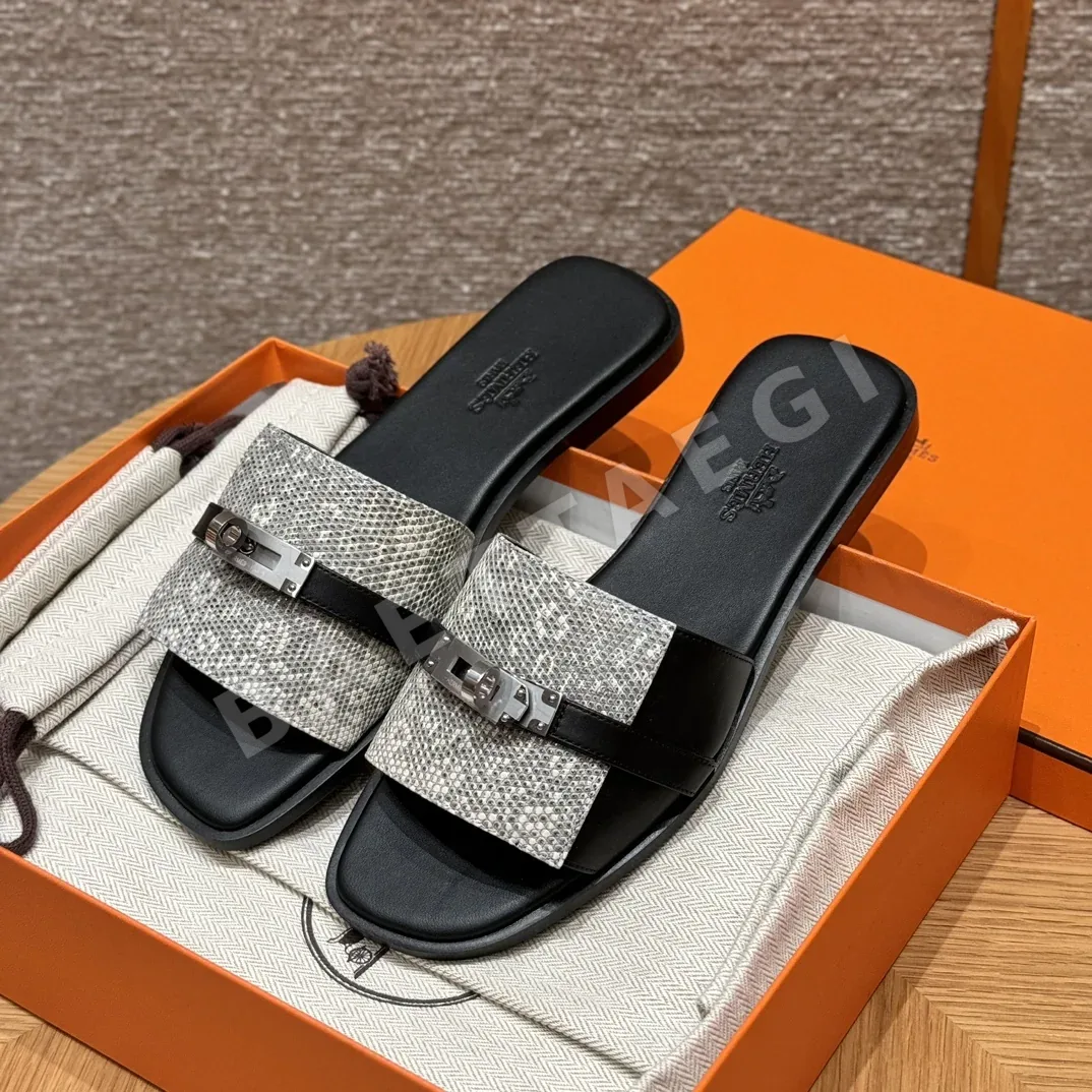 에르메스 줄리아 샌들 블랙 도마뱀 가죽 165697