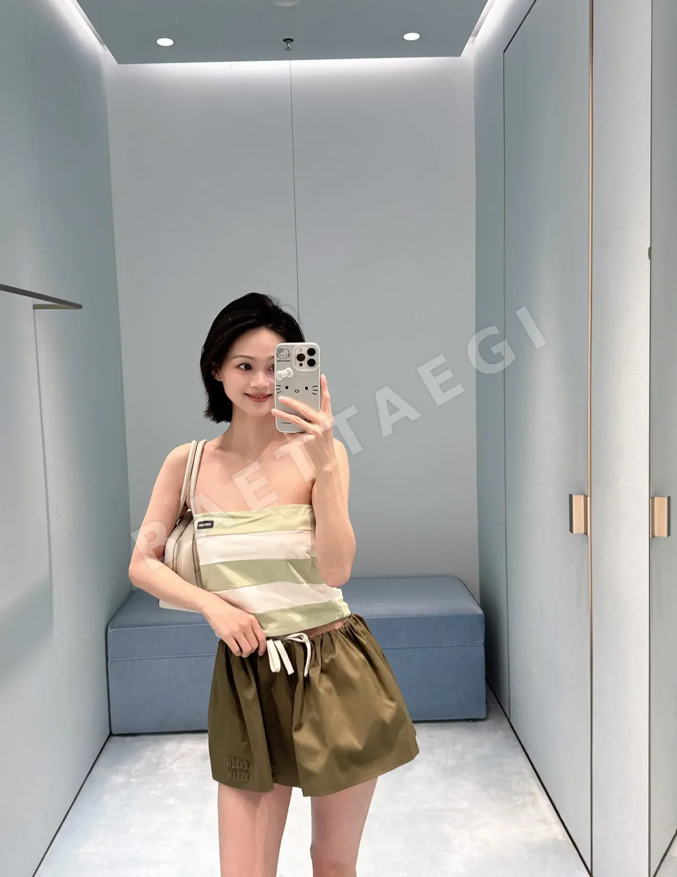 미우미우 스트라이프 밴듀 반팔 탑 상세 이미지 3