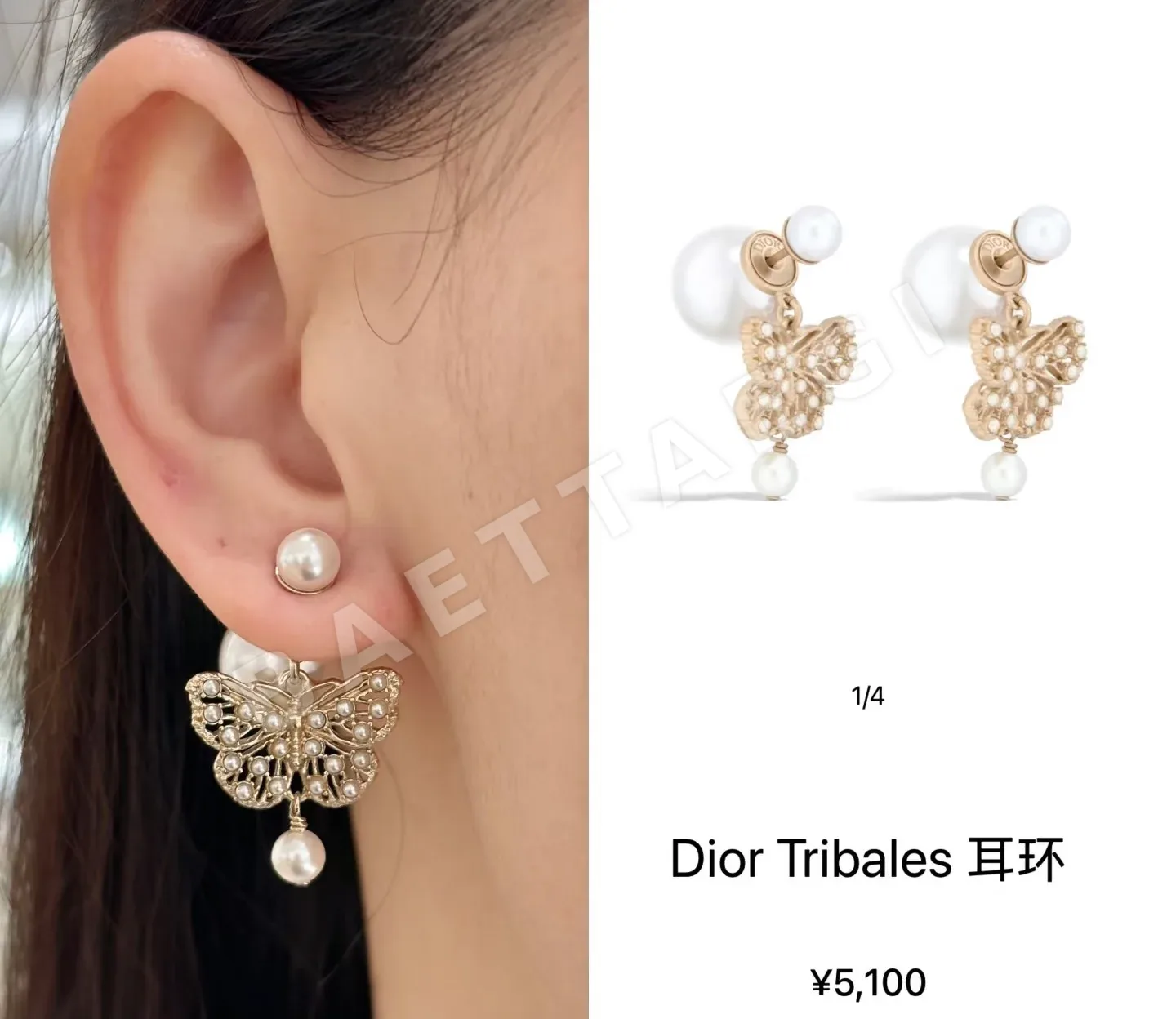 디올 더블 펄 나비 귀걸이 상세 이미지 1