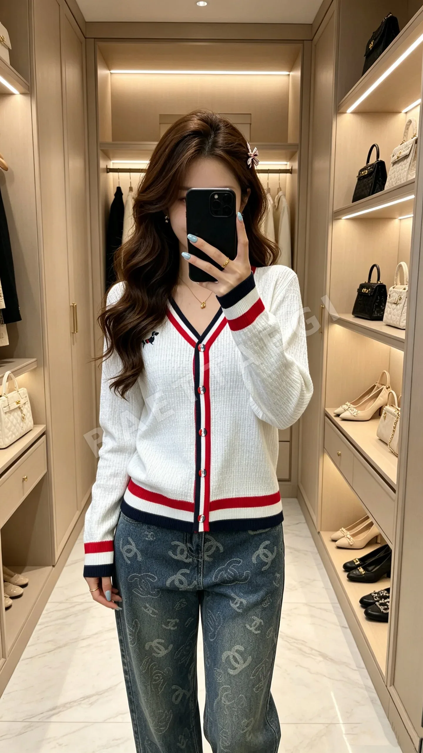 톰브라운 스트라이프 컬러블록 울 혼방 가디건 164644