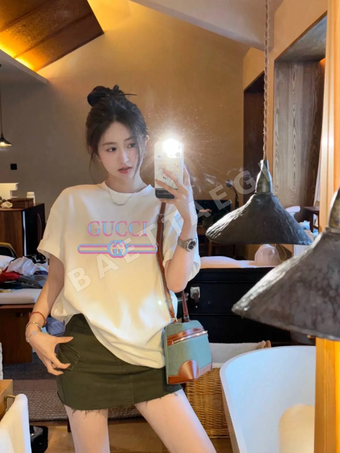구찌 살구색 더블얀 반팔 티셔츠 상세 이미지 2