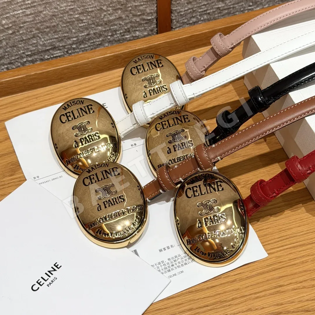셀린느 13mm 골드 버클 슬림 가죽 벨트 상세 이미지 4