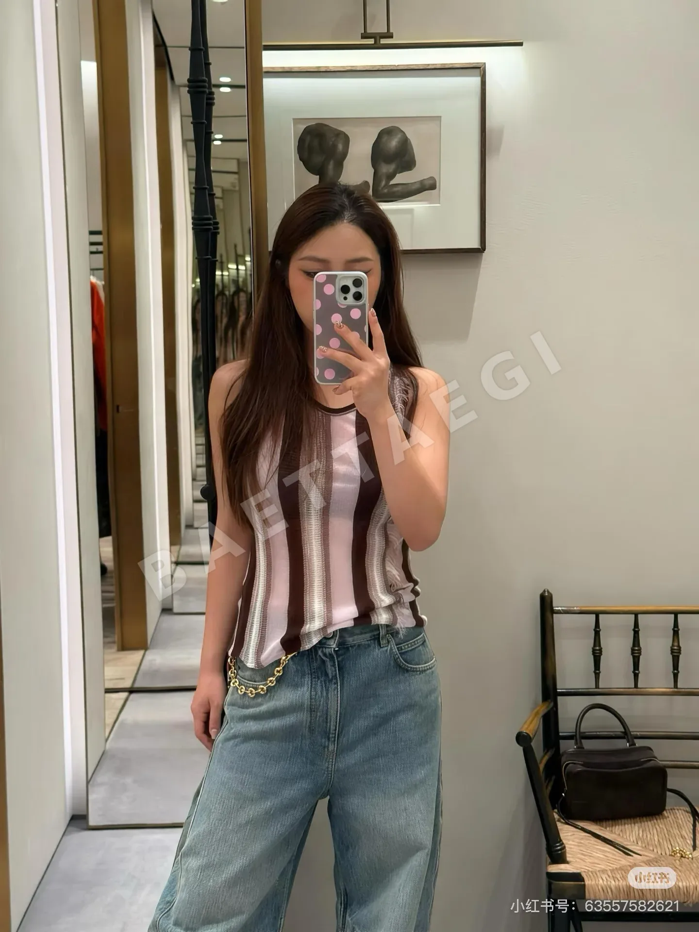 로에베 스트라이프 경량 니트 여성 반팔 상세 이미지 9