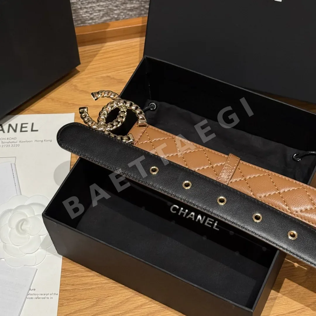 샤넬 더블 C 메탈 로고 램스킨 벨트 상세 이미지 5