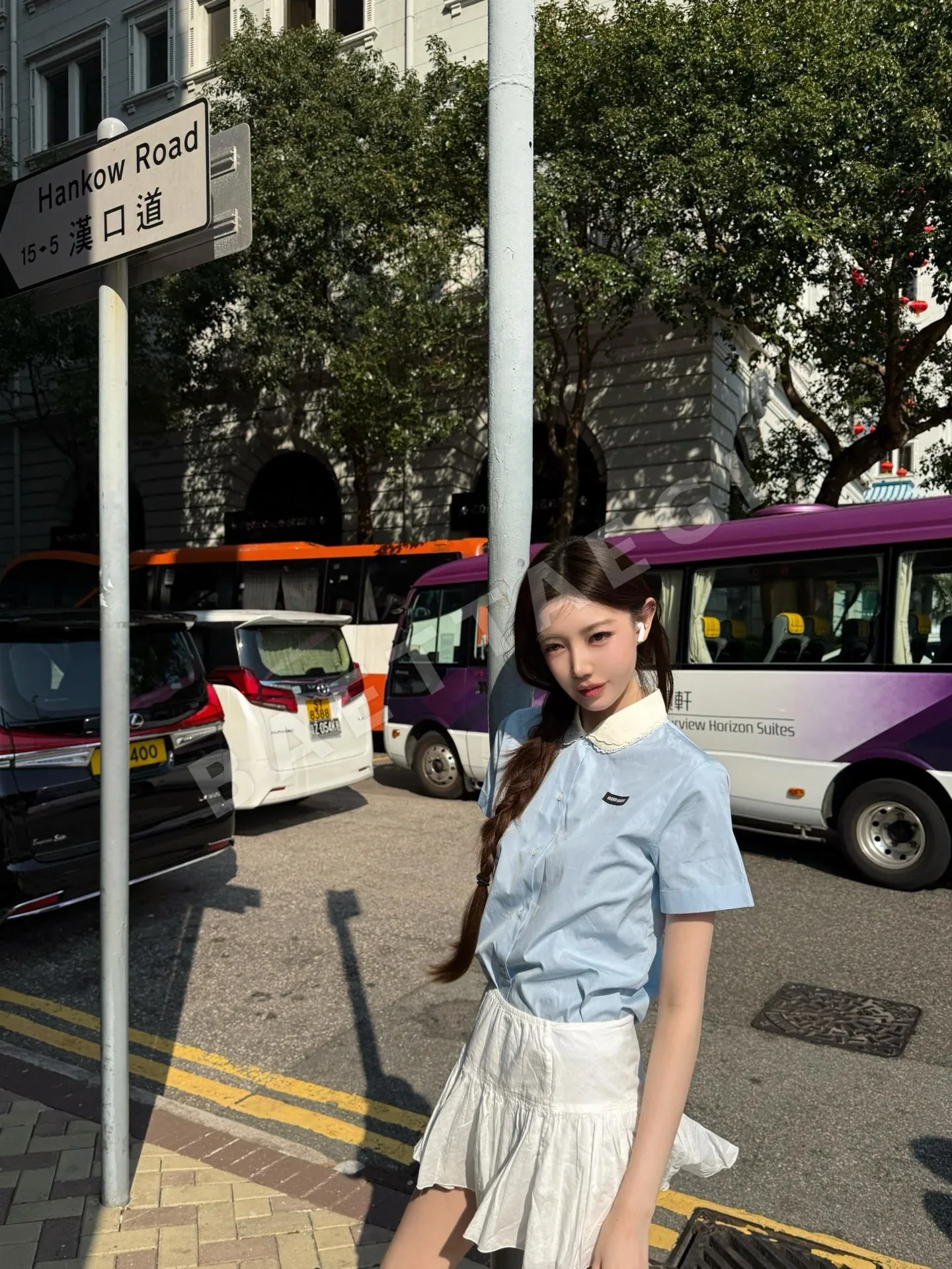 미우미우 피터팬 카라 레이스 배색 반팔 셔츠 상세 이미지 3