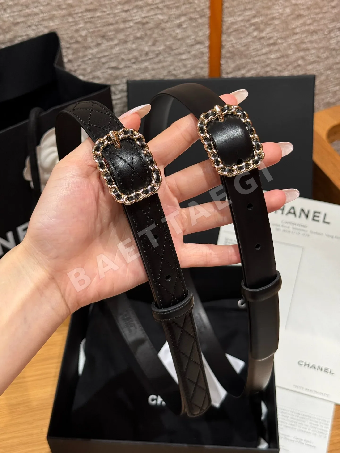 샤넬 블랙 카프스킨 벨트 174124