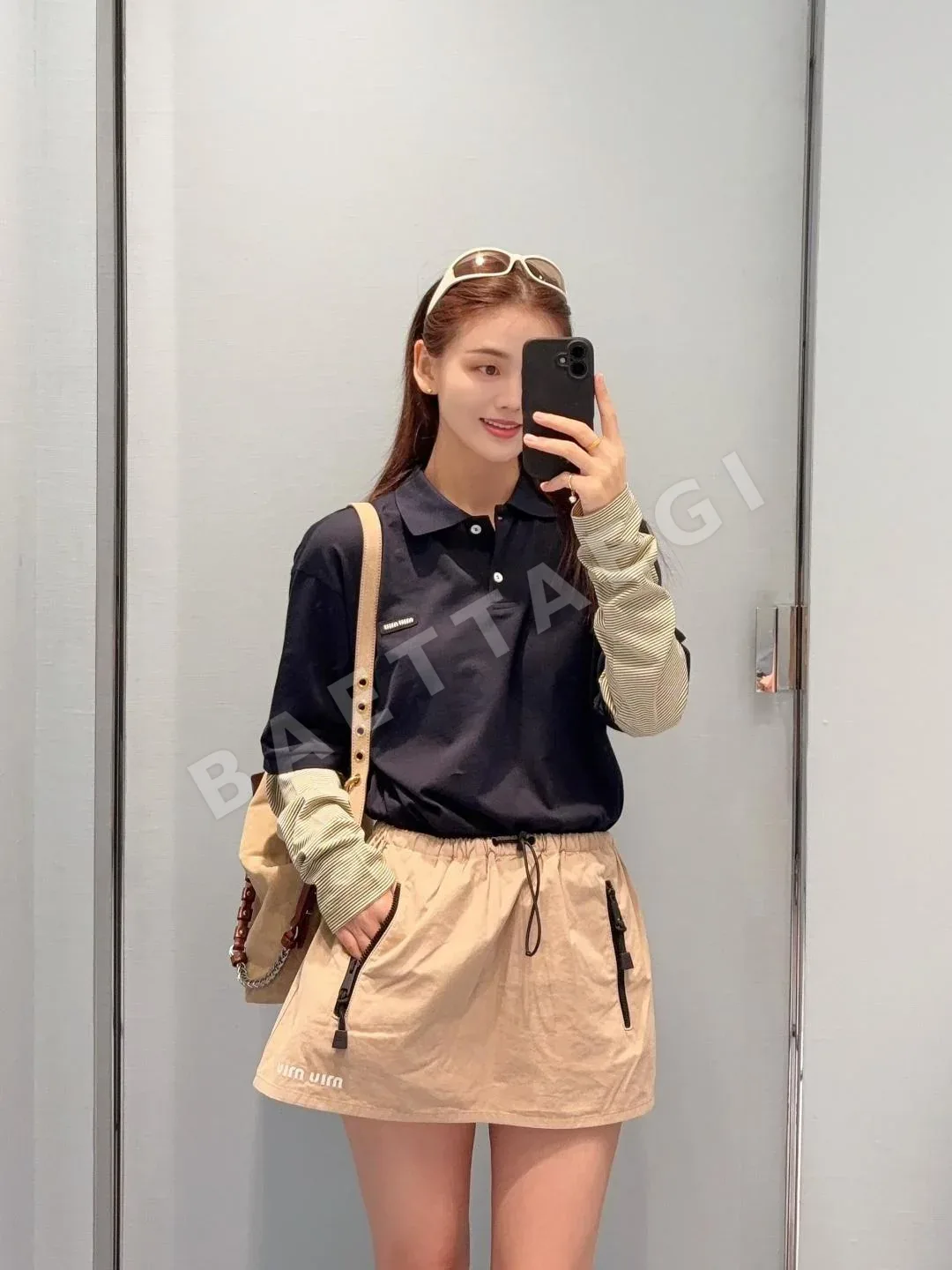 미우미우 레이어드 폴로 긴팔 티셔츠 상세 이미지 2