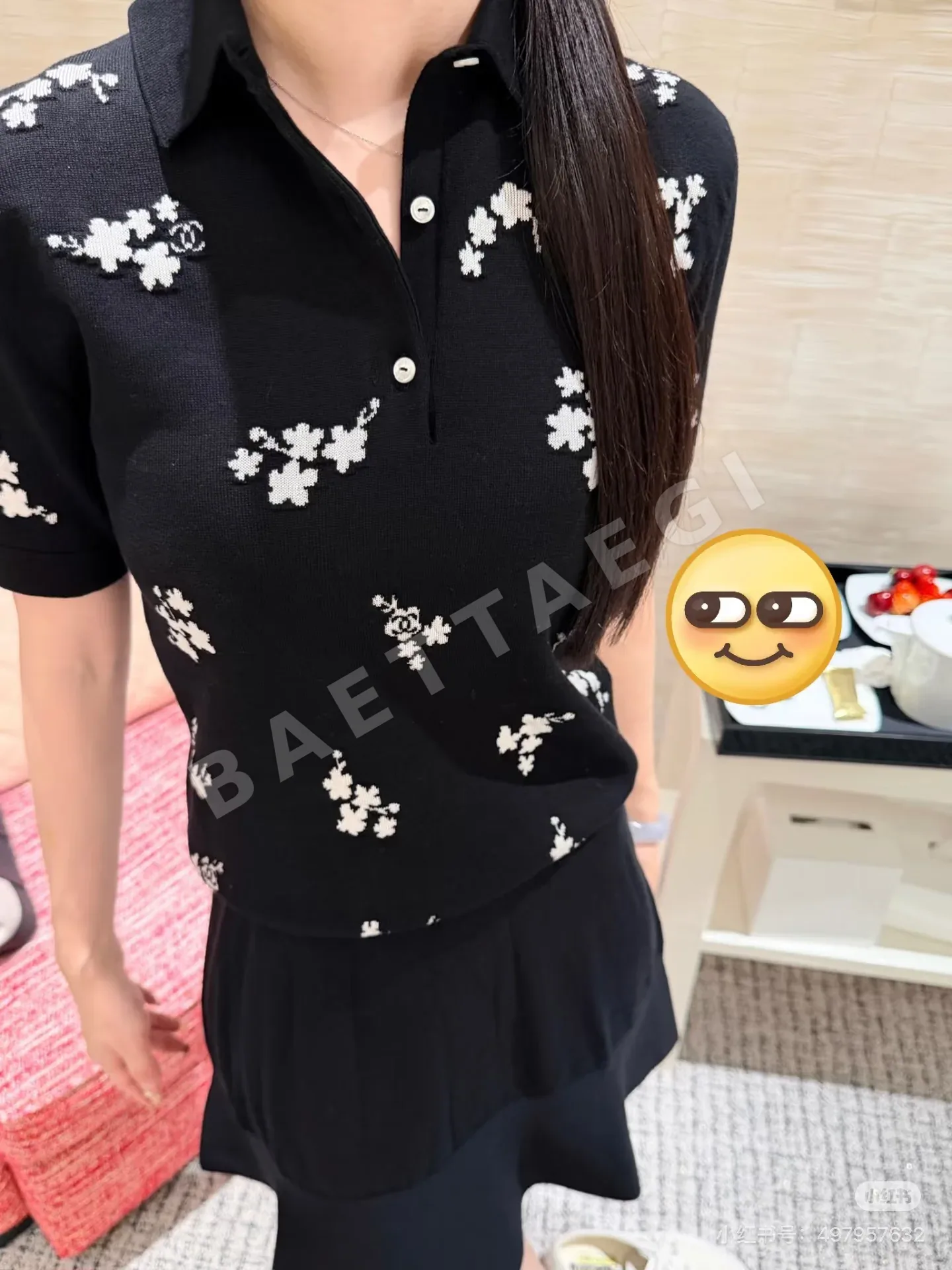 샤넬 여성 플라워 자카드 반팔 티셔츠 상세 이미지 2