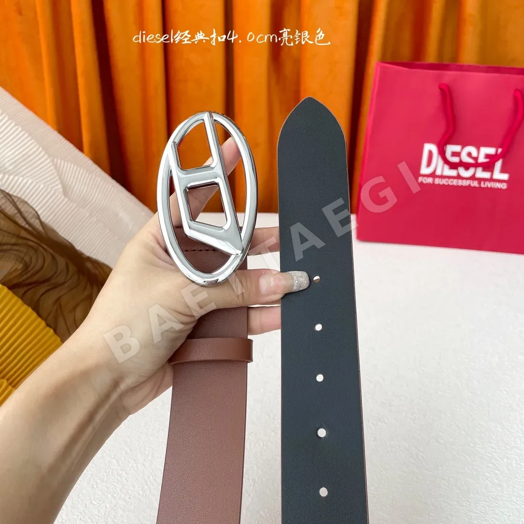 디젤 식물성 태닝 가죽 실버 D 로고 벨트 상세 이미지 4