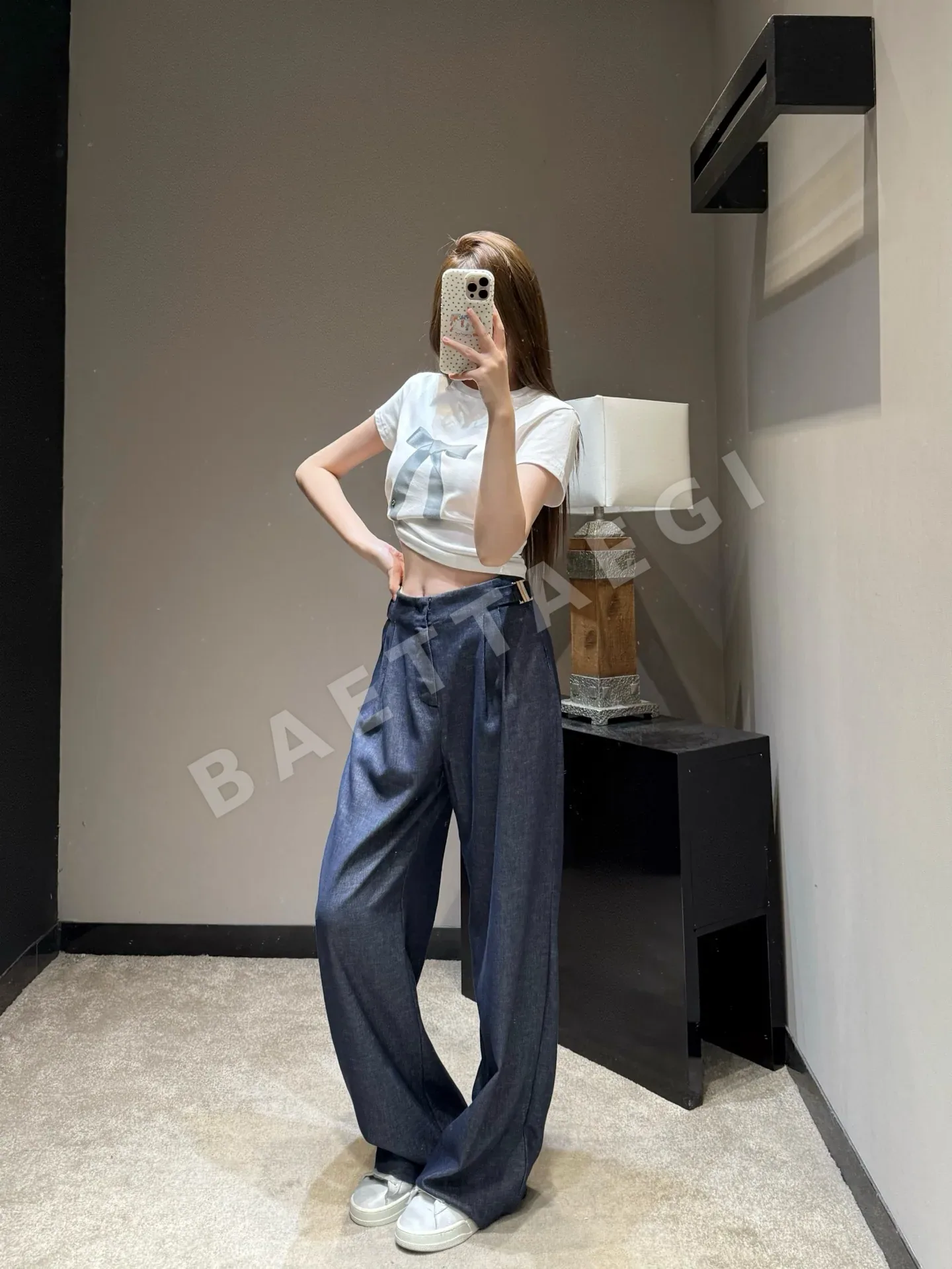 미우미우 린넨 와이드 레그 여성 바지 상세 이미지 9