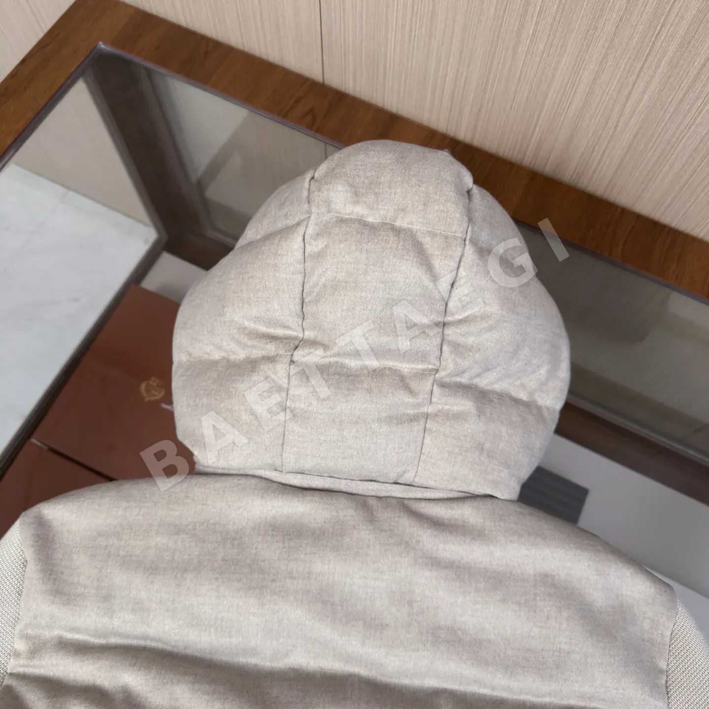 로로피아나 니트 울 패치워크 후드 남성 다운 패딩 상세 이미지 9