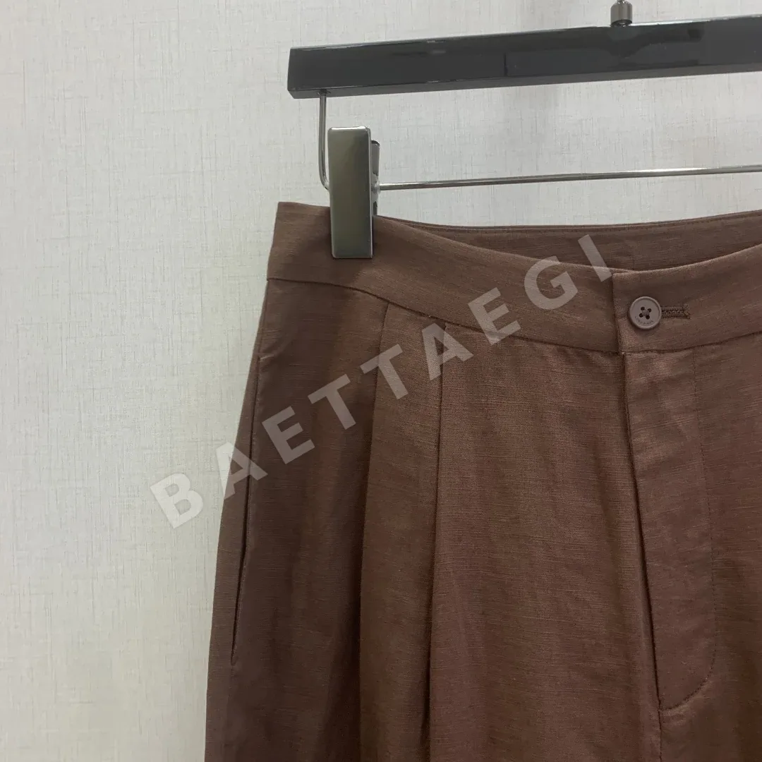 로로피아나 여성 린넨 하이웨이스트 와이드 팬츠 상세 이미지 2