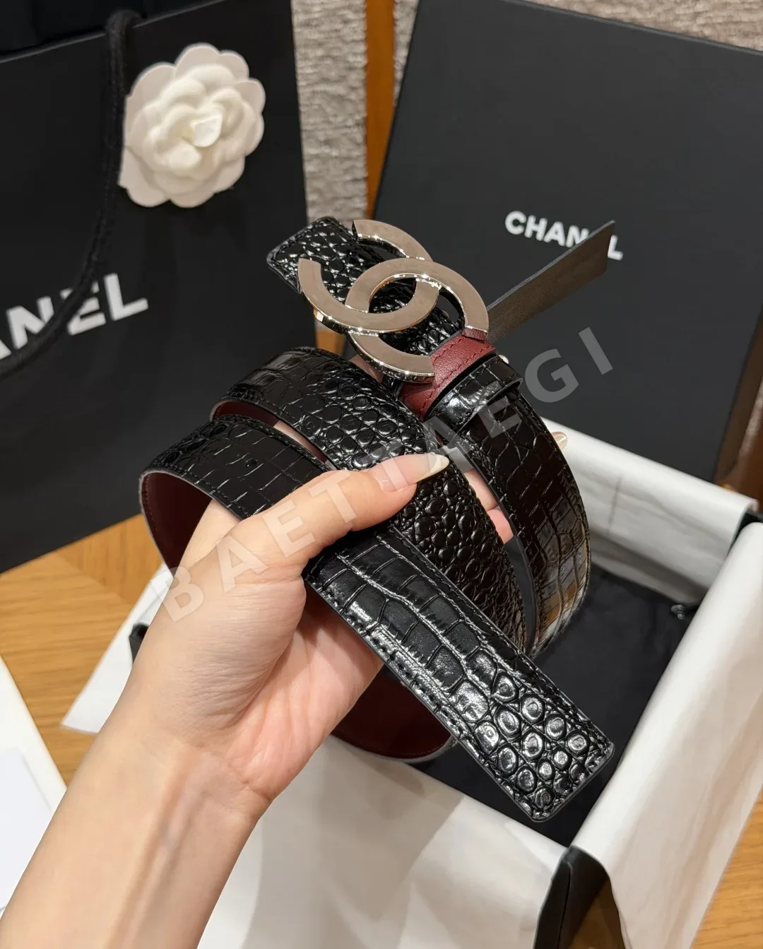 샤넬 악어무늬 가죽 더블 C 벨트 상세 이미지 2