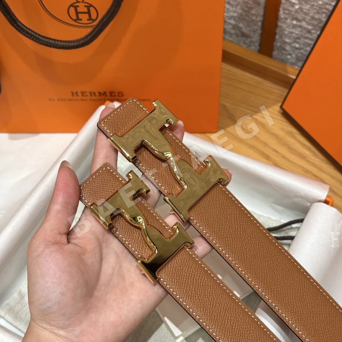 에르메스 골드 브라운 리버시블 메탈 버클 벨트 175958