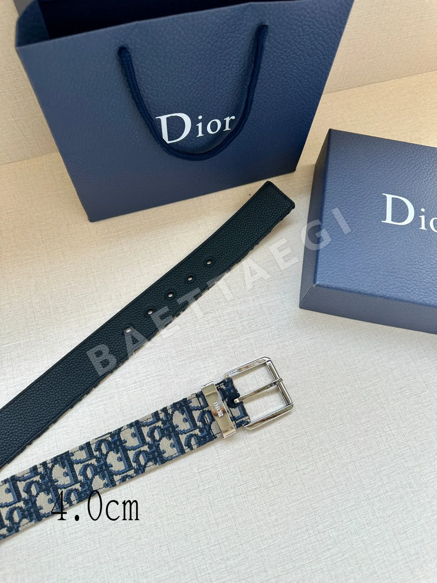 디올 블루 오블리크 프린트 가죽 벨트 상세 이미지 6