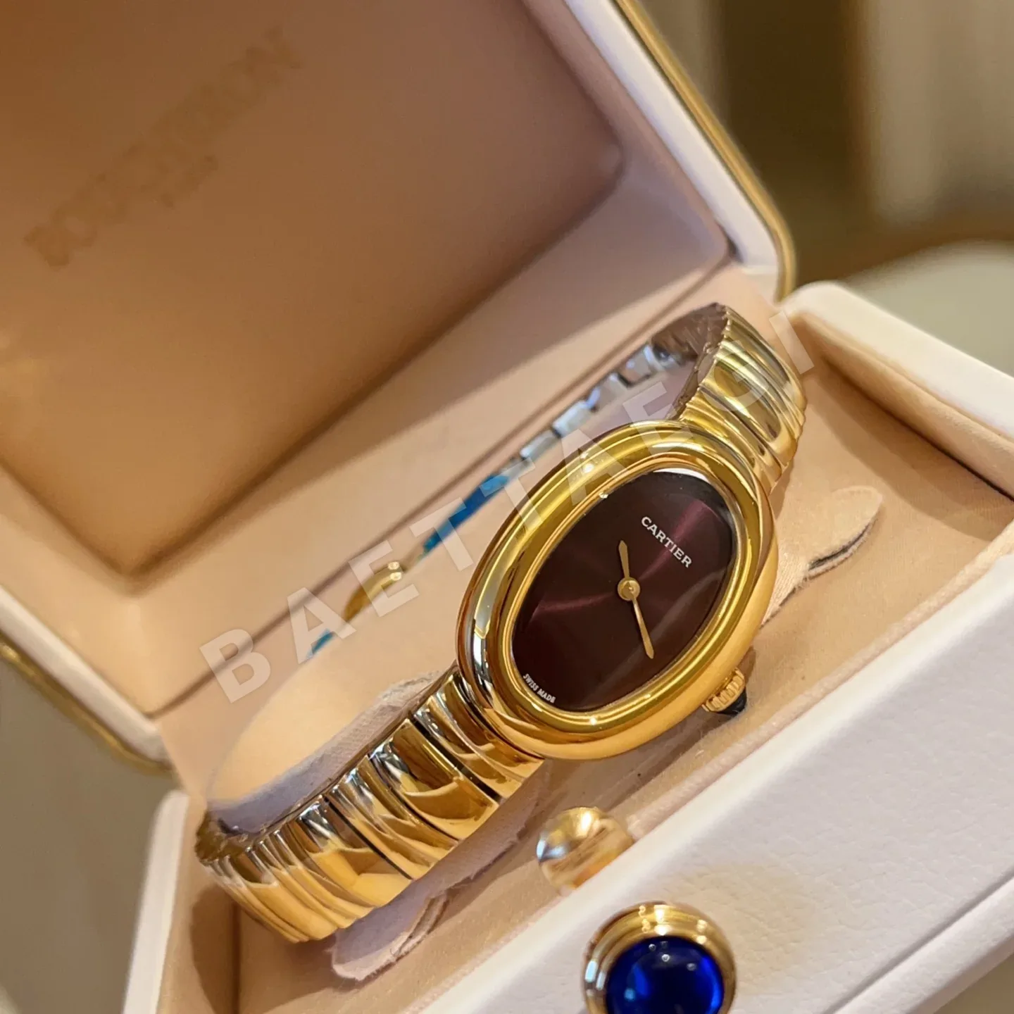 까르띠에 베누아 쿼츠 무브먼트 사파이어 글라스 블루 스틸밴드 레플리카 42894 Cartier 상세 이미지 2